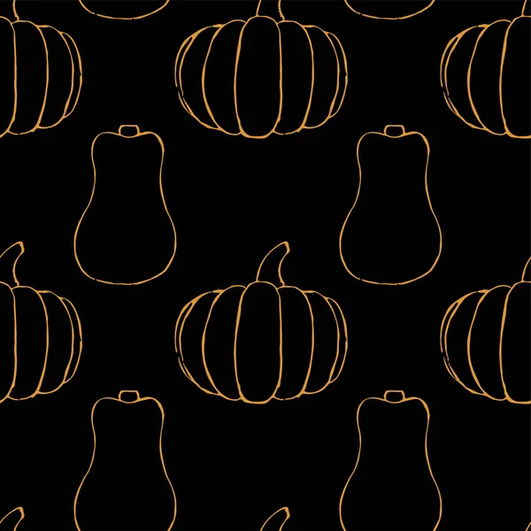 Vector seamless pattern with hand drawn outline pumpkins — Stock Vector