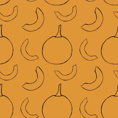El çizilmiş anahat kabaklar ile vektör dikişsiz desen