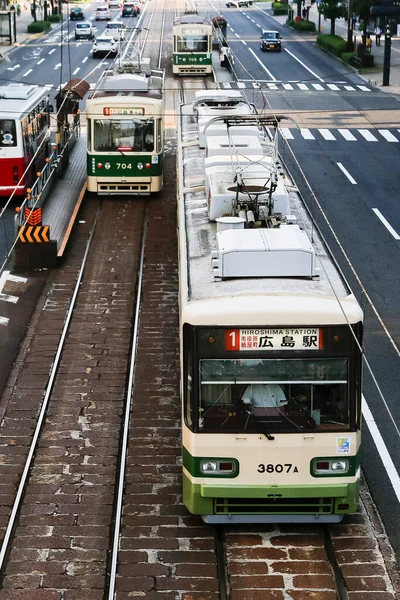 Agosto 2020 Hiroshima Japón Hiroshima Streetcars Hiroden Run Pass Hondori — Foto de Stock