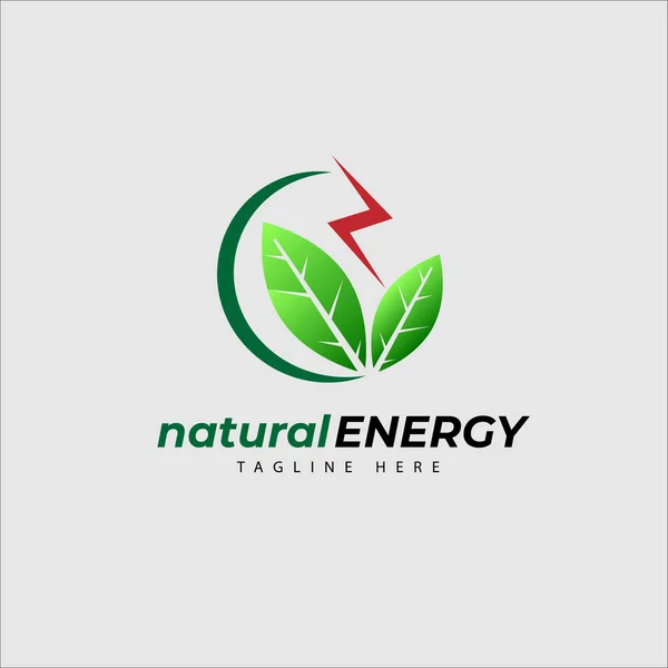 Groene natuurlijke energie logo ontwerp vector blad conceptuele met donder — Stockvector