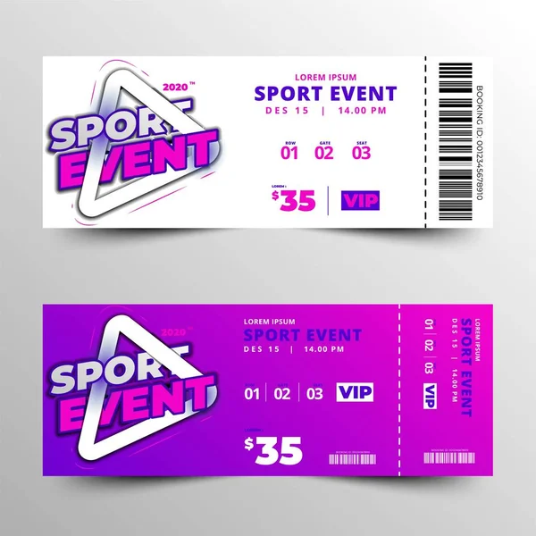 Evento deportivo ticket tipográfico plantilla diseño vector — Vector de stock