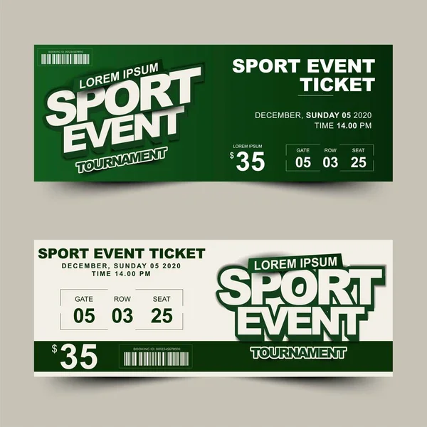 Diseño de entradas de torneo de evento deportivo de dos opciones — Vector de stock