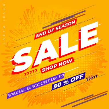 end off season sale design header or title promotion product or services, 3d text sale discount abstract yellow background