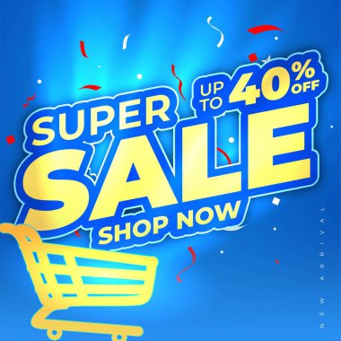 kutlama başlığı veya başlık süper satış vektörü altın ışık ve altın, beyaz renk metin, mavi ışık arka planı zarif ve temiz