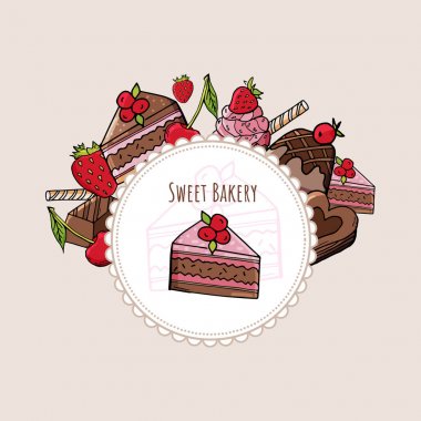 Dantel arka planda çilek ile Doodle kek.