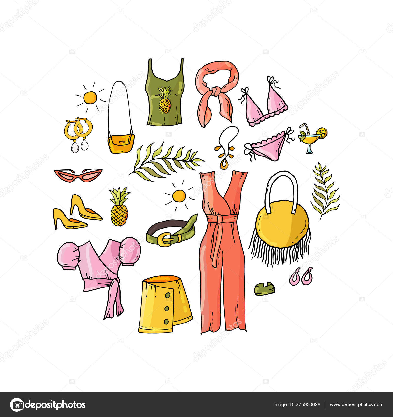 Image vectorielle Ensemble de vêtements et accessoires d'été pour