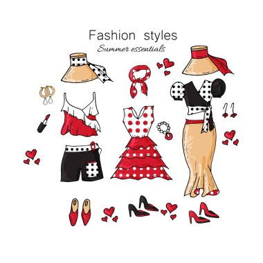 Moda polka nokta yazlık giysi koleksiyonları. Paris moda görünüyor, stil kadar pin.