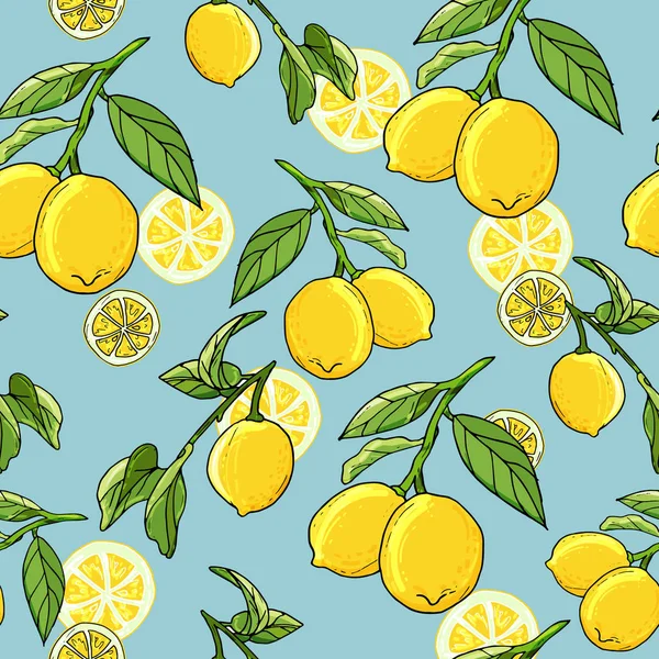 Fresh lemons hand drawn background. Doodle wallpaper idea. — Stock Vector