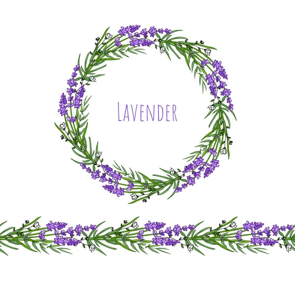 O cartão elegante de lavanda com armação de flores e texto . — Vetor de Stock