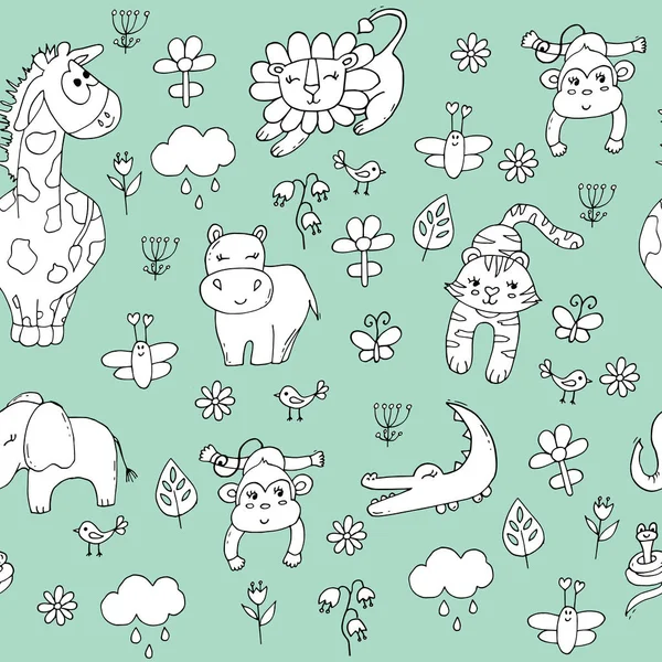 Leuke naadloze patroon met tropische dieren op roze achtergrond. — Stockvector