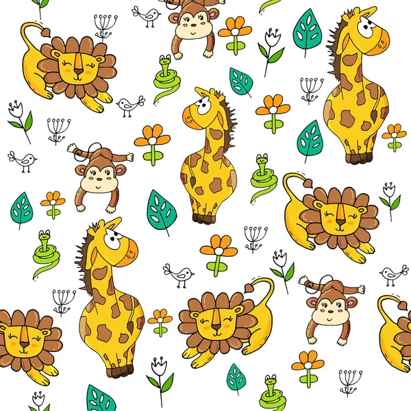 Beyaz arka plan üzerinde tropikal hayvanlar ile Sevimli sorunsuz desen.