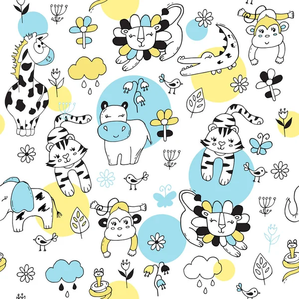 Pembe arka plan üzerinde tropikal hayvanlar ile Sevimli sorunsuz desen.