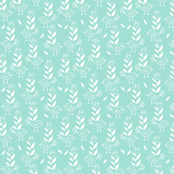 Mignon motif floral sans couture avec des oiseaux sur fond bleu . — Image vectorielle