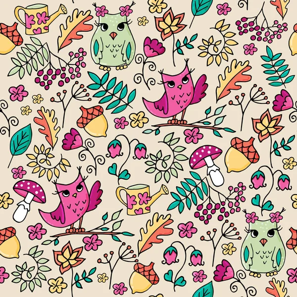 Baykuşlar ile sevimli sonbahar burası Dikişsiz desen.