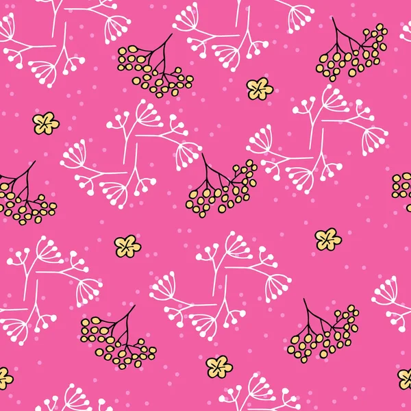 Χαριτωμένο ομαλή μοτίβο με Ρόουαν και κηλίδες σε ροζ φόντο. — Διανυσματικό Αρχείο