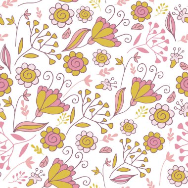 Pembe ve hardal çiçekler ile zarif Dikişsiz desen.