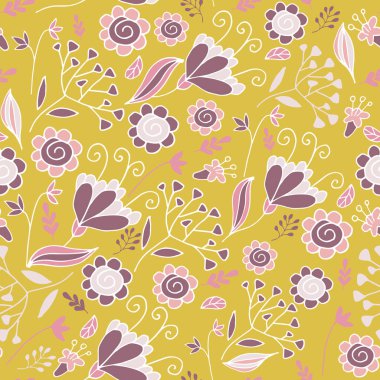 Pembe ve hardal çiçekler ile zarif Dikişsiz desen.