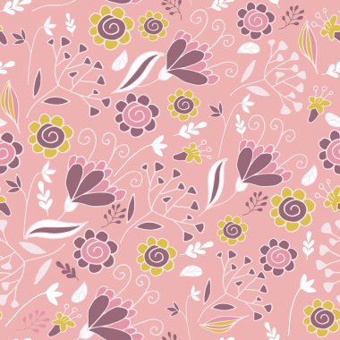 Pembe ve hardal çiçekler ile zarif Dikişsiz desen.