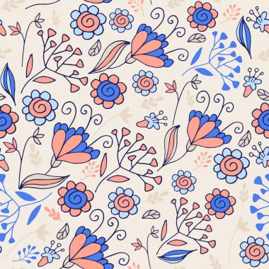 Çiçekler ile zarif Dikişsiz desen. Kumaş ve baskılar için çiçek deseni.