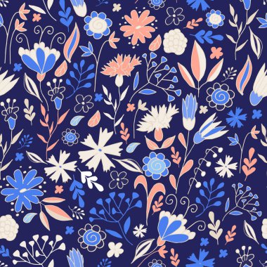 Çiçekler ile zarif Dikişsiz desen. Kumaş ve baskılar için çiçek deseni.