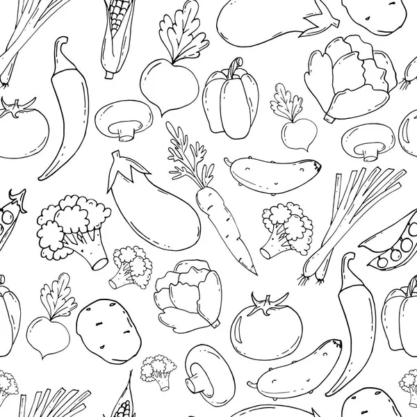 Sebze ile el çizilmiş dikişsiz desen. Büyük sebze koleksiyonu.