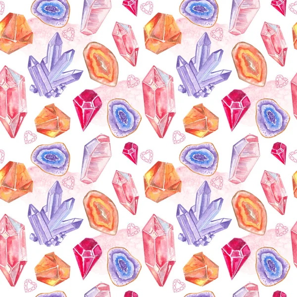 Parlak el boyalı suluboya kristalleri ve taşlar ile dikişsiz desen.