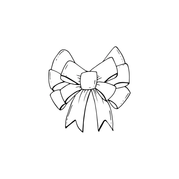 Doodle Bow isolerad på vit bakgrund. Vektor Christmas satin Bow, Xmas wrap element mall. — Stock vektor