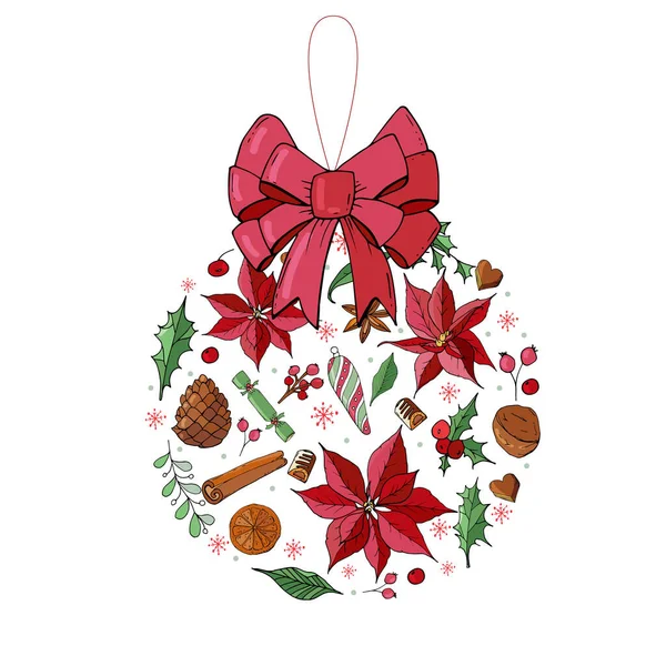 Christmas bauble hanging on ribbon on white background. — ストックベクタ