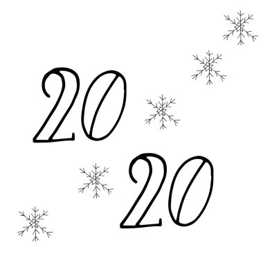  2020 metin tasarımı Siyah renk, Mutlu Yeni Yıl ve mutlu tatiller koleksiyonu, yazı tasarım elemanı, el yazısı beyaz arka plan izole