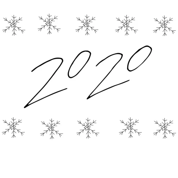  2020 metin tasarımı Siyah renk, Mutlu Yeni Yıl ve mutlu tatiller koleksiyonu, yazı tasarım elemanı, el yazısı beyaz arka plan izole
