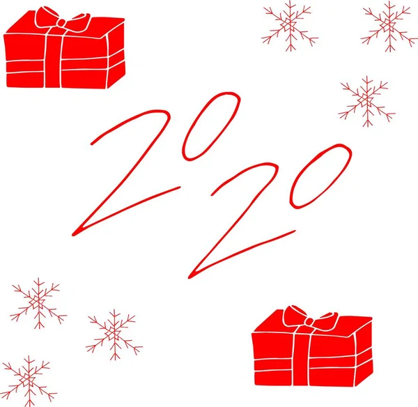 2020 metin tasarımı kırmızı renk, Mutlu Yeni Yıl ve mutlu tatiller Koleksiyonu, yazı tasarım elemanı, el yazısı beyaz arka plan izole.