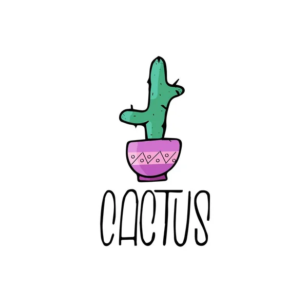 Beyaz arka plan üzerinde düz bir tarzda Kaktüs simgesi. Saksıda ev bitkikak. Yazı kompozisyonu.