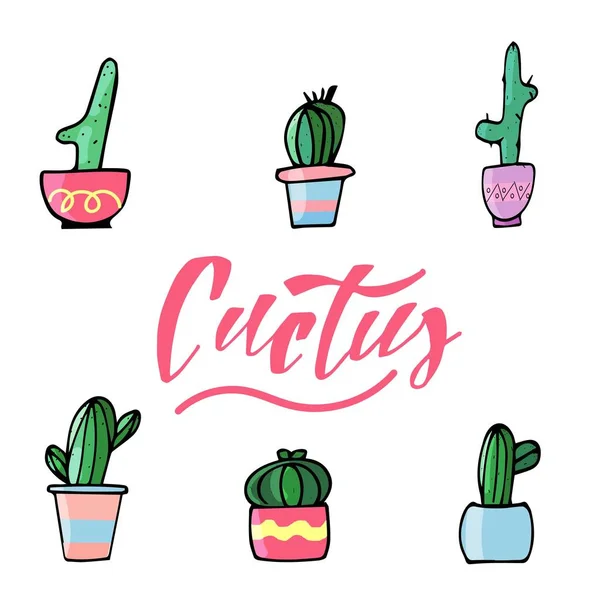 Śliczne kaktusowe rośliny, zestaw ilustracji. Clipart. — Zdjęcie stockowe