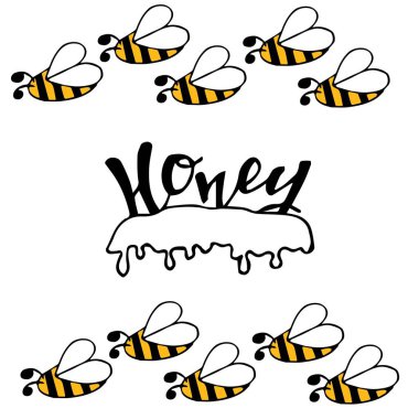 Bal sıçrama Arıcılık bal dükkanı veya fırın için arı petek poster tatlı damla damlama. Tatlılar veya kafeterya ve pastane kek için bal şurubu bırakarak vektör tasarımı