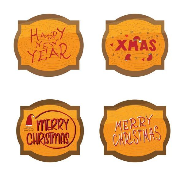 Set de Plantilla de Navidad y Año Nuevo, marco con textura de madera para Saludo, Felicitaciones, Invitaciones, Etiquetas, Pegatinas, Postales. Ilustración vectorial . — Vector de stock