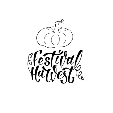 El kabak çizim ile sonbahar harf Hasat Festivali çizilmiş. Modern fırça kaligrafisi.