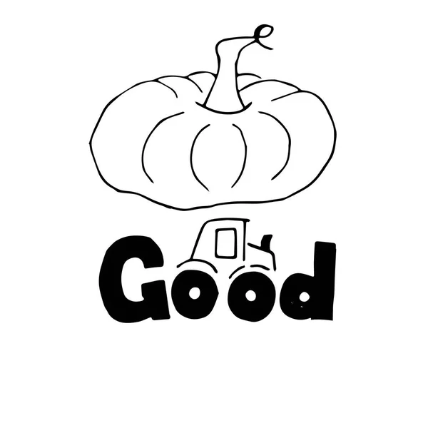 El çizilmiş sonbahar harfleri Ile İyi kabak . Modern fırça kaligrafisi.