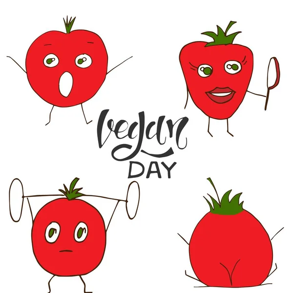 Domatesli Dünya Vejetaryen Günü vektör çizimi.
