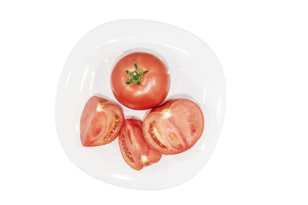 Frische Tomaten auf weißem Hintergrund. Ansicht von oben. Schneidpfad — Stockfoto