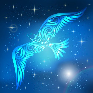 Gece gökyüzünde bir kartal Vektör illüstrasyon. Özgürlük. Dövme