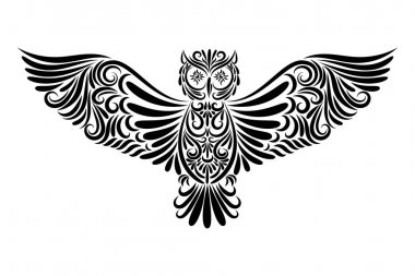 Beyaz bir arka plan üzerinde süs güzel baykuş. Dekoratif baykuş. Süs süslemeli kuş. Dövme veya başka bir tasarım için kullanın. Mavi-mor degrade. Vektör çizimi. 