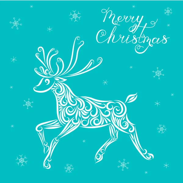Bela Ilustração Vetorial Natal Uma Rena Cartão Ano Novo Parabéns — Vetor de Stock