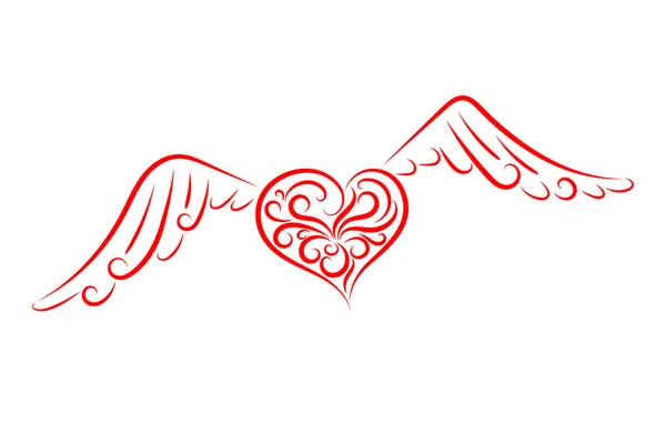 带翅膀的心的矢量图示 图红线 情人节心与翅膀为您的设计 明信片 婚礼邀请 — 图库矢量图片