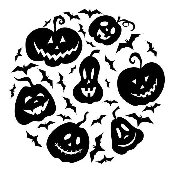 Тыквенный Джек и летучие мыши на Хэллоуин. Тыквенный фонарь . — стоковый вектор