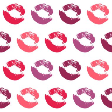 Dudak izi kusursuz desen. Çok renkli siluet ruj, dikişsiz doku. Makyaj. Öptüm. Güzellik. Kozmetik. Şablon. Tekstil, ambalaj kağıdı, duvar kağıdı tasarımı. Ayrı nesne.