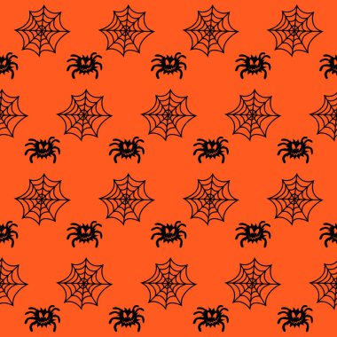 Örümcek ve örümcek ağı vektörü kusursuz desen. Siyah siluetler, pürüzsüz dokular. Cadılar Bayramı