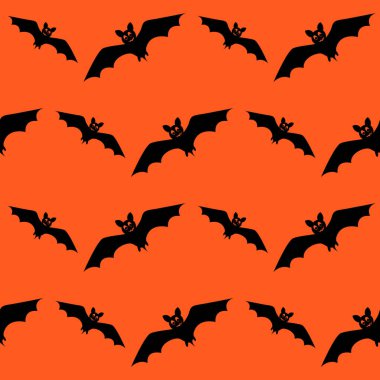 Yarasalar vektörsüz desen oluşturur. Siyah siluetler, pürüzsüz dokular. Cadılar Bayramı.