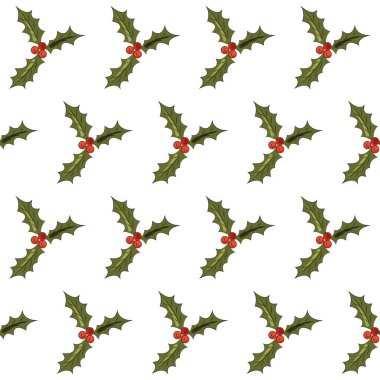 Holly kusursuz desen. Noel 'in kusursuz dokusu. Tekstil, ambalaj kağıdı, duvar kağıdı tasarımı..