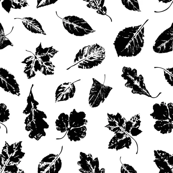 Hojas secas de otoño patrón sin costura. Impresión hojas de arce, roble, abedul y otros de textura inconsútil. Sello . — Vector de stock
