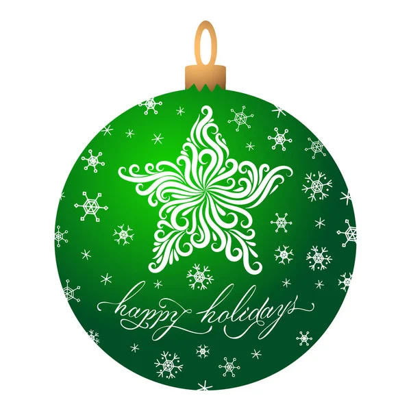 Boule Noël Couleur Verte Avec Une Étoile Motifs Lettrage Joyeuses — Image vectorielle